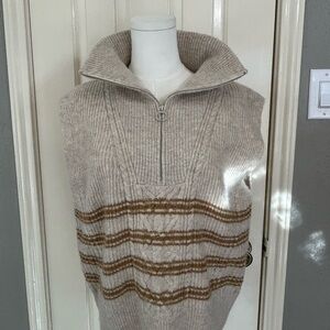 Women’s Esprit 1/4 Zip Sweater Vest Size M Tan & Brown Wool Blend